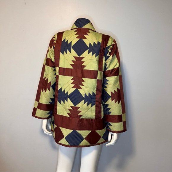 Handmade Lightweight Yellow, Burgundy and Blue Patchwork Jacket One Size - Picture 6 of 8